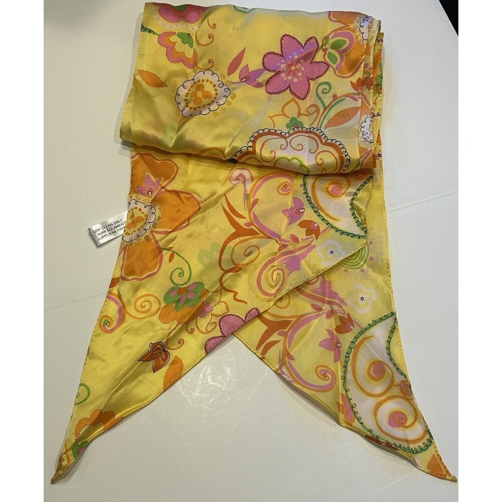 Cottagecore Yellow Floral Neck / Ponytail Scarf 65” x 8” Easter Spring Summer - Picture 3 of 6